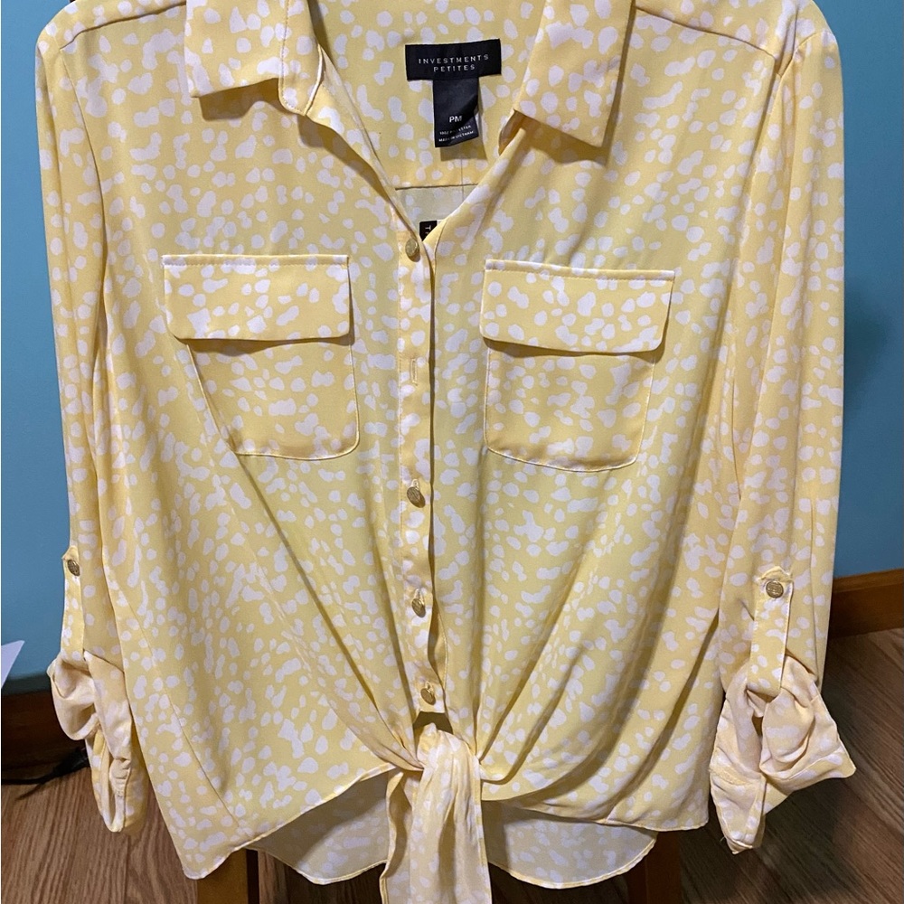 Investments Yellow Button-Down Shirt with White Print